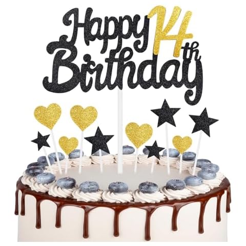 iNINGER 14th Birthday Cake Topper Black Gold Glitter Cake Topper 14th Fabulous Cake Decoration for Happy 14th Birthday Anniversary Cake Decorations Supplies Anniversary Party Cake Decorations Supplies Cover