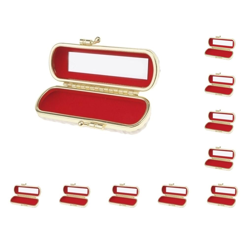 Estuche de piel para pintalabios, brillo de labios, caja de almacenamiento, soporte para bálsamo con espejo, color negro, Juego de 10 (beige), as described, Como descripción