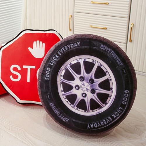 Cojín con forma de rueda de coche en 3D peluche suave para decoración de sofás y dormitorios 3