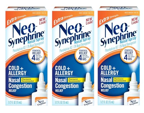 Neo-Synephrine Extra Strength Nasal Spray 15 mL – Phenylephrine 1% Fast Acting Nasal Decongestant for Cold and Allergy Relief (Pack of 3)