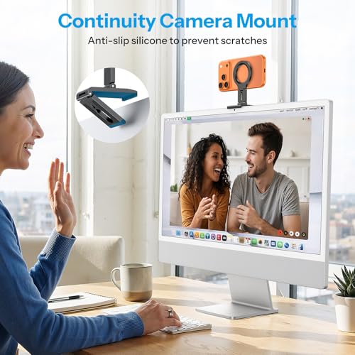 Image of OMOTON VC07 360Rotating Continuity Camera Mount for iMac Desktop Monitor | Mount with 1 /4 inch Screw, Adjustable Magnetic Phone Stand for MagSafe iPhone 17 /16 Pro Max Air, Mac, Gym, TV, 4K, Laptop