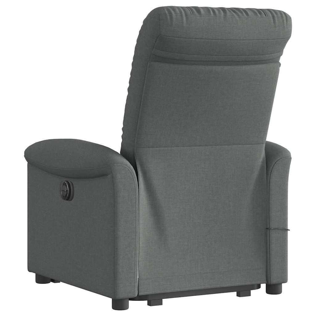 Sillón elevador eléctrico con masaje reclinable, color gris oscuro, de tela con 6 puntos, vibración y función de elevación, para un asiento cómodo y relajante