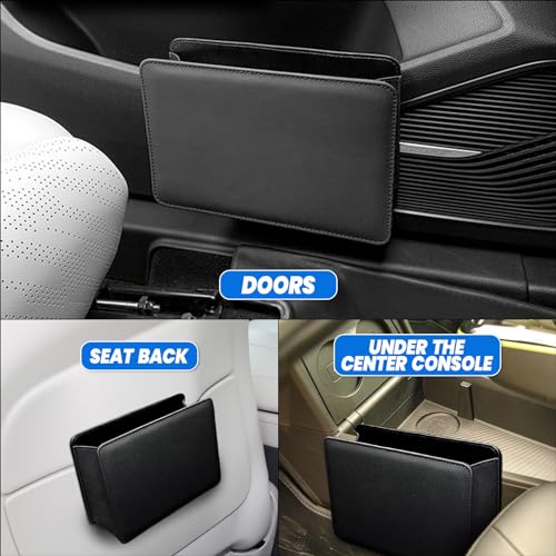 Image of SOMUCH Car Trash Can, Leather Trash Bin with Roll of Trash Bags, Foldable Mini Dustbin Storage Box, Car Seat Back Multi-Functional Garbage Can for Car SUV (Black)
