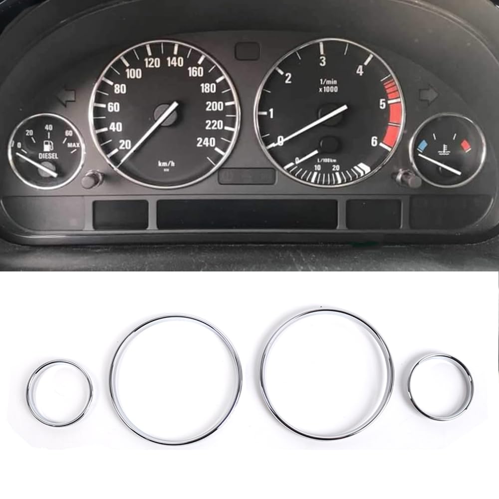 Riloer Lot de 4 anneaux chromés pour compteur de vitesse, compatible avec BMW E39 Série 5 1995-2004 E38 Série 7 1994-2001 E53 X5 1999-2006