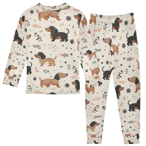 senya Dachshunds with Grass Pajamas Set Long Sleeve Soft Cotton Sleepwear 2 Piece2