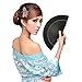 Metable Black Silk Folded Hand Fan Bamboo Handheld Folding Fan with Gift Boxed Oriental Handmade for DIY Wall Decoration Wedding Party Favor Women Man Dancing Show Prop
