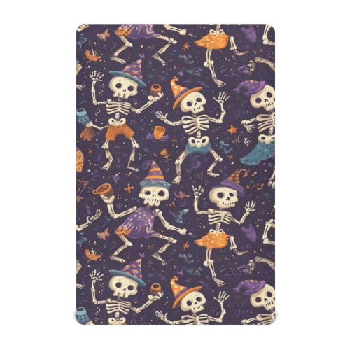 Image of Halloween Cute Skeleton Crib Sheets | Soft Breathable Fitted Baby Crib Sheets Mattress Cover for Girls Boys 52 inch x 28 inch x 9 inch