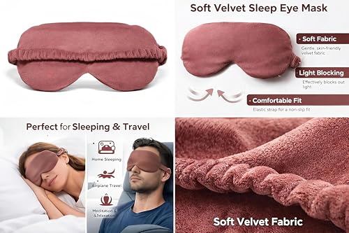 Image of Velvet Eye Sleep Mask for Men & Women Soft Light Blocking Sleeping Eye Mask with Adjustable Strap Travel Relaxation Eye Cover for Home Flight Deep Rest (Dusty Pink PC 1)