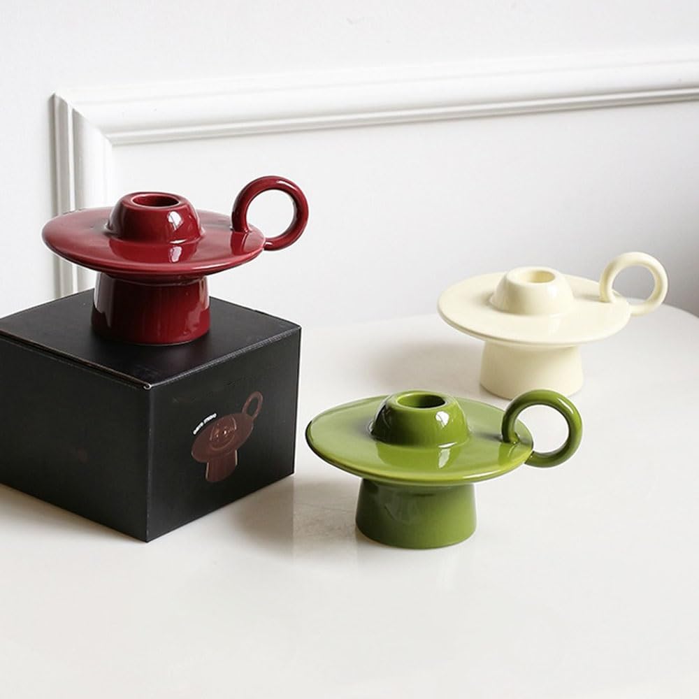 Świeczniki Kolorowy ceramiczny świecznik z uchwytem i podstawą na świecę do kolacji przy świecach, wystrój domu(Green)