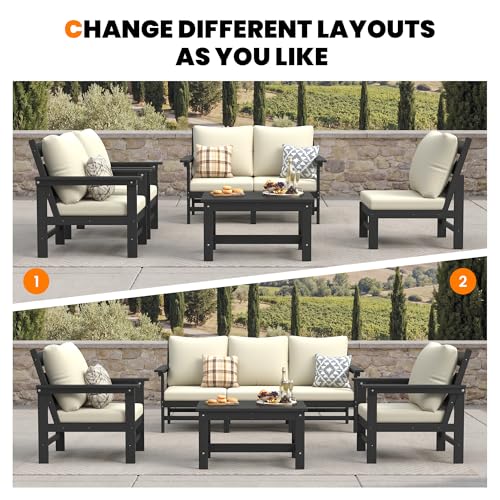 Image of UDPATIO 6 Pieces Patio Furniture Sets HDPE Outdoor Furnitue Modular Sofa Set with Cushion All Weather Conversation Set for Deck Yard Garden Poolside