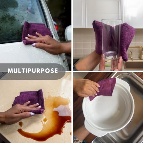Image of Microfiber Tearable Cleaning Cloth Roll - 20 Pulls | Reusable, Super Absorbent, Easy to Tear | Ideal for Kitchen, Car, Electronics, and More | 180 GSM (Purple)