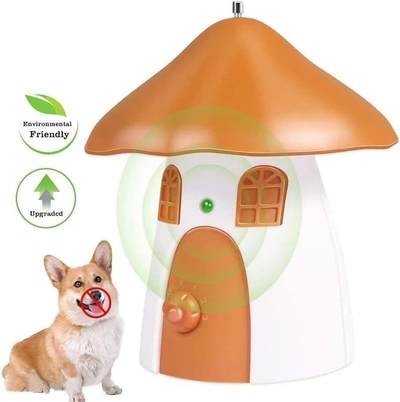 Dispositivo ultrasónico antiladridos for Exteriores, con Control automático de ladridos for Perros, 3 Niveles sensibilidad y frecuencia, Alcance Efectivo 15 m for e Interiores