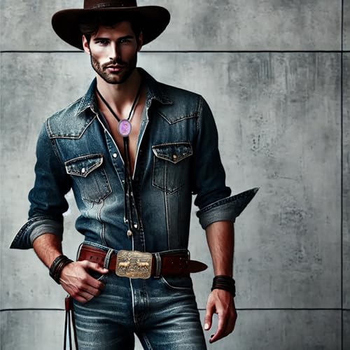 Image of Vintage Western Cowboy Rodeo Black Agate Bolo Tie for Men Women
