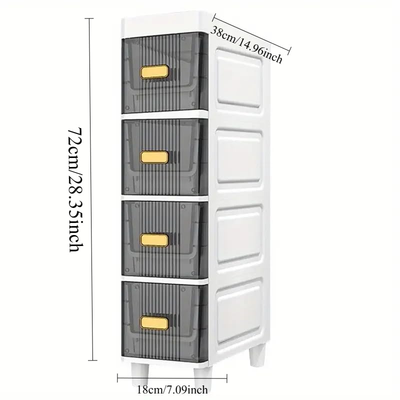 Image of LDQ Slim Storage Cabinet with Drawers - Durable Waterproof PP Organizer for Bathroom /Kitchen /Health - Small Spaces, Snacks, Display & Retail-4layers