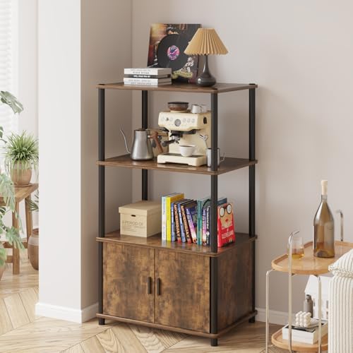 Image of Amazon Brand - Umi 3-Tier Microwave Stand with Storage Cabinet, Kitchen Storage Rack, Baker's Rack, Bookshelf, Printer Stand, Multipurpose Standing Shelf Unit with Doors for Kitchen, Living Room