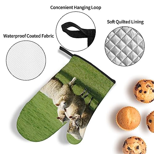 Sheep And Lambs Oven Mitts And Pot Holders Set Of 4, Kitchen Cooking Bbq Heat Resistant Non-Slip Oven Gloves And Pad Sets #TOP4