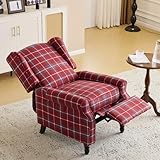 EROMMY Relaxsessel, Sessel mit Liegefunktion, Vintage Ohrensessel, Liegesessel, Verstellbar Fernsehsessel für Wohnzimmer, Schlafzimmer, Leinen (Rot)