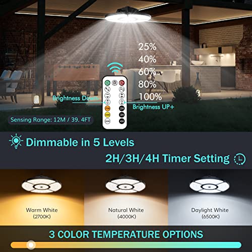 Cly Solar Shed Light Motion Sensor Light Indoor Outdoor Pendant Lights Adjustable Direction, Waterproof 3000Lm High Brightness Garage Light, Dimmable Remote For Barn Patio Chicken Coop Gazebo Garage #TOP5
