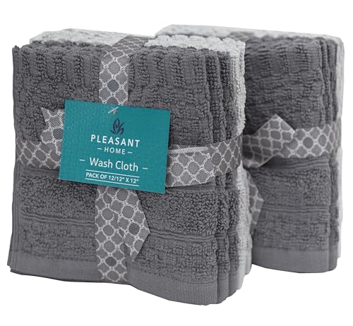 Image of PH Pleasant Home Diamond Wash Cloths Set - 12 Pack (12 inch x 12 inch) - 509 GSM - 100% Ring Spun Cotton Wash Cloth - Super Soft and Highly Absorbent Face Towels(Dark Grey & Light Grey)