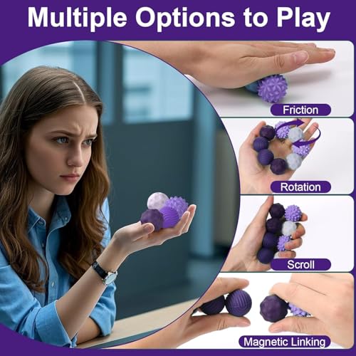 Image of iDream Silicone Magnetic Fidget Balls 4-Pack for Adults & Teens 14+ | Quiet Stress Relief Desk Fidget, Textured Sensory Balls for Focus, Anxiety Relief & Office Use (Purple)