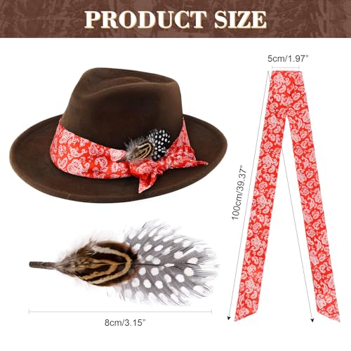 DOCILA Hat Band Decorative Feather Set, Diy Red Paisley Skinny Scarf Cowboy/Fedora Hat Bands, Western Cowgirl Outfits Accessories For Men Women - image 2