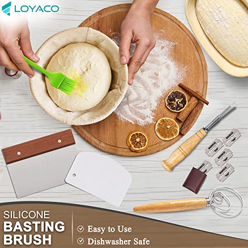 Loyaco 10Pcs Banneton Bread Proofing Baskets Round + Oval, Sourdough Proofing Basket Set With Dough Bowls, Bread Lame, Whisk, Dough Scrapers & Oil Brush - Bread Making Tools And Supplies Gift #TOP4