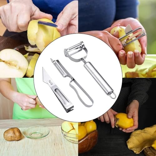 Image of 9 PCS Vegetable & Fruit Peeller with Meat Cutter and Hand Peeler 3 in 1 Multifunctional Durable Razor Sharp Cutter Slicer Vegetable Julienne Shedder Peeler for Kitchen (B)