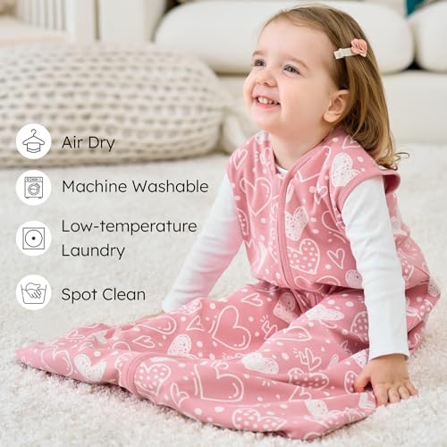 Image of Baby Sleep Sack 12-18 months, 100% Cotton Sleeping Sack for Newborn and Infant, 3 Pack Baby Wearable Blanket for Boy and Girl, 0.5 Tog Lightweight Double Zipper Sleep Bag Pink Heart