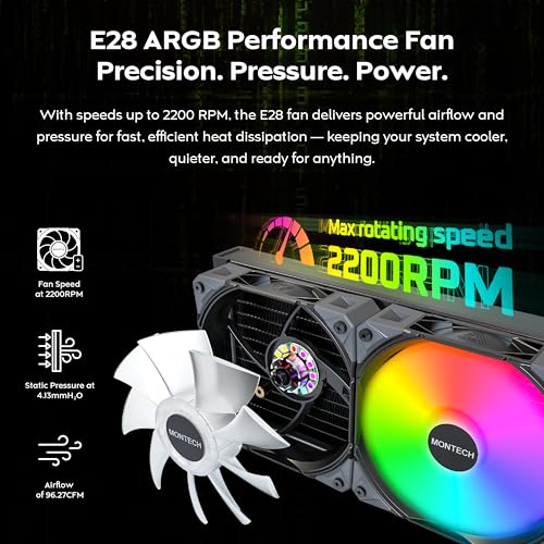 Image of MONTECH HyperFlow Digital 240 CPU Liquid Cooler, 240mm AIO with 3100RPM Pump, 2x120mm E28 ARGB Fans, Real-Time Digital Display, Intel & AMD Support (Black)