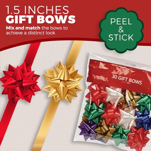 Laços de presente de tamanho médio de 3,8 cm – (pacote com 30) Arcos de presente coloridos sortidos