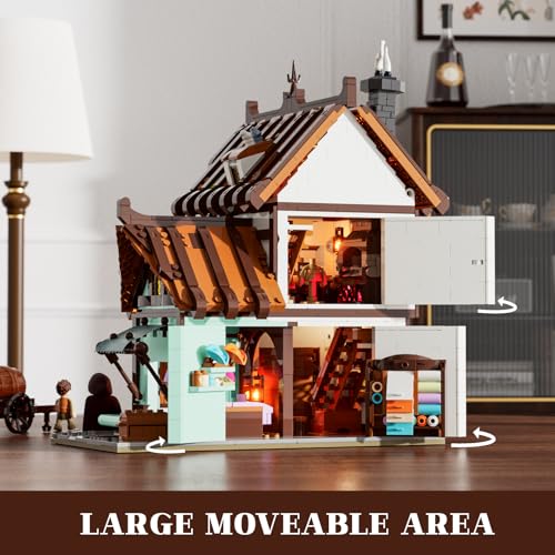 funwhole medieval tailor shop lighting building bricks set - middle ages city town tailoring studio multi-form modular collection kit 1994 pcs for adults amp teens