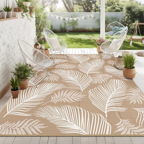 Pauwer Waterproof Outdoor Rug 10x14, Reversible Plastic Straw Patio Camping
