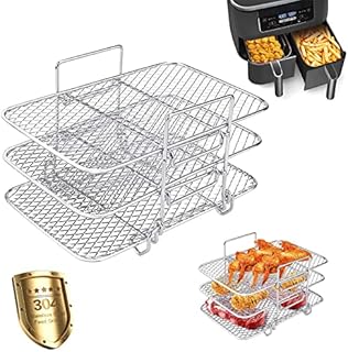 Air Fryer Rack for Ninja Dual Zone Air Fryer, 304 Stainless Steel Multi-Layer Stackable Dehydrator Rack Air Fryer Accessories, for Ninja Air Fryer AF300UK/ AF400UK (A)