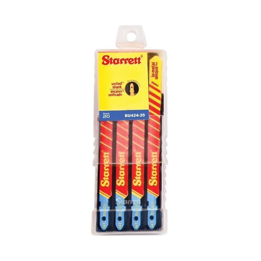 Starrett Bi-Metal Unique Unified Shank Multi-Purpose Metal Cutting Jig Saw Blade - 4" Length, 3/8" Width, .040" Thickness, 24 TPI, Wavy Set Type - 20-Pack - BU424-20