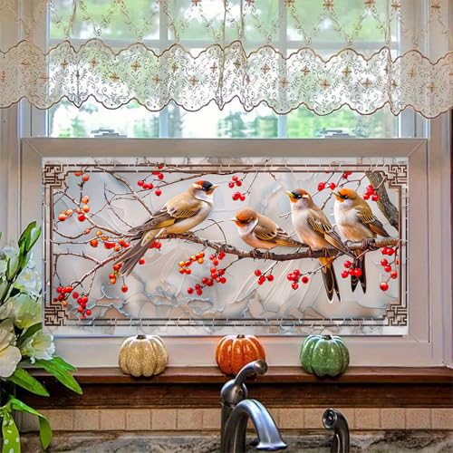 Vinilo decorativo para ventana con diseño aves y ramas 39.3x17.7 pulgadas miniatura 6