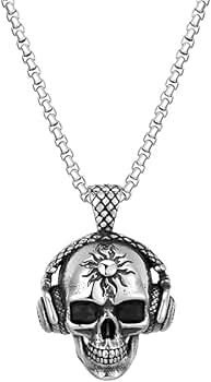 Amazon | ネックレス メンズ ステンレス シルバー 音楽聞く 髑髏