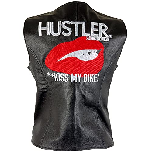Xelement HSVT 310 Motorcycle Leather Vest For Women - Kiss My Bike - Premium Genuine Ladies Biker Club Gilet (X-Large)