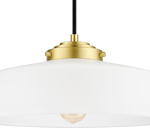 Miniatura 6 de GLOBE Electric 67000098 - Lámpara colgante de 1 luz, acabado de latón, pantalla de vidrio esmerilado, cable de tela trenzada negra, luz colgante