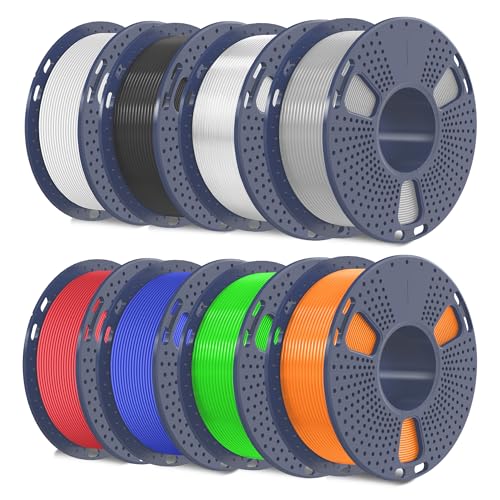 SUNLU TPU Paquete de filamentos, filamento para impresora 3D TPU 95A de alta velocidad, bobina de 250 g, 8 rollos, 2 kg en total,(negro + blanco + gris + rojo + transparente + azul + verde + naranja).