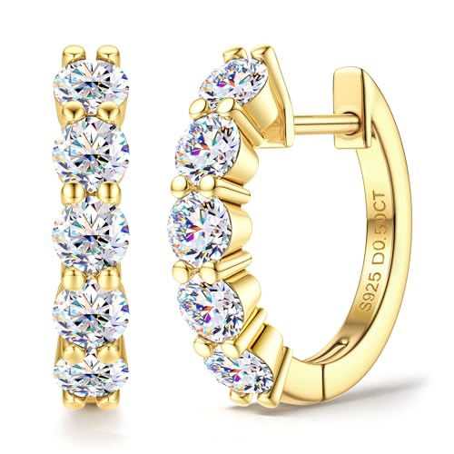 Boucles d'oreilles moissanite anti-allergie en argent plaqué or