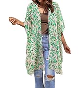 BB&KK Women Kimono Cardigans Casual Summer Tops Beach Cover up Open Front Floral Print Chiffon Lo...