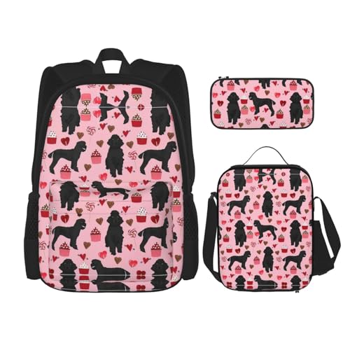 nanger Red Poodles Dogs Print 3-Piece Set Backpack, Lunch Bag And Pencil Case, For Travel, College, And Daily Use