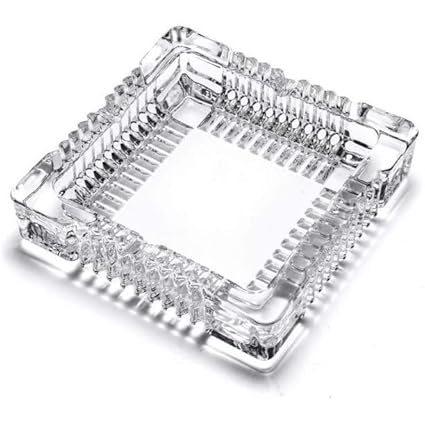 Ezalla Big size Crystal Glass Square Ash Tray Glass Ash Tray for Cigarette, Cigar Smoking for Home, Car, Balcony, Crystal Clear Big Size Square Ash Tray Crystal Quality Glass Tray for Candy Mukhavas Dryfruits Square Big)