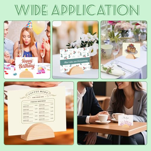 Image of 24Pcs Wood Table Number Stands, Wood Place Card Holders Include Traceless Adhesive Stickers, Semicircular Design Place Card Holders for Wedding, Ceremony, Birthday, Party, Events
