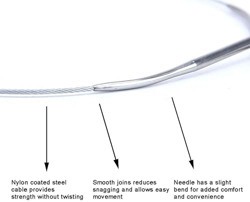Miniatura 3 de Artsiga Crafts Steelix - Aguja de tejer circular, acero inoxidable, tamaño 0.079in, longitud de punta a punta 31.5in, cable de metal con aguja y