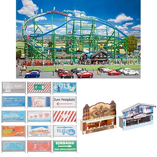 Faller Achterbahn Alpina + Kirmes-Absperrzäune + Kirmesbuden
