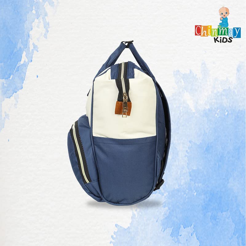 Image of Chinmay Kids Baby Diaper Backpack for New Born Baby Mother /Mom Stylish Polyester Organizer Bag for Casual Travel Outing & Traveling (White Blue, 16 X 9.5 X 7.5 in)