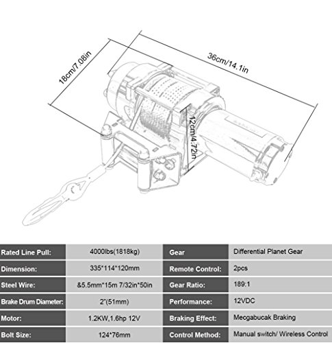 Winche eléctrico 12V 4000lbs con control remoto inalámbrico miniatura 6