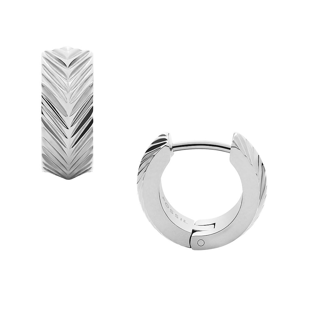 Fossil Women's Harlow Linear Texture Stainless Steel Hoop Earrings, JF04666040