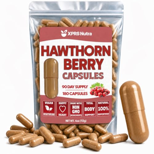Image of XPRS Nutra Hawthorn Berry Capsules - 180 Count (90 Day Supply) of Premium Hawthorne Berry Capsules for Cardiovascular Support - Vegan Friendly Hearth Health Supplement